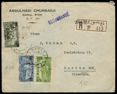 SYRIA. 1928. Damas - Germany. Registered Tricolor Env. Bilingual Label / Ovptd Issue. - Syrie