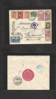 TURKEY. 1916 (6 June) Voivoda - Germany, Geestemunde (13 June) Registered Multifkd Ovptd + Mixed Issues Censored Envelop - Autres & Non Classés