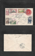 TURKEY. 1915 (9 April) Pera - Germany, Ulm. Registered Multifkd Censored WWI 30 Para Red Embosed Stat Envelope. VF. - Autres & Non Classés