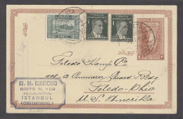 TURKEY. 1932 (7 Jan). Istanbul - USA / Toledo / OH. 3k Brown Stat Card + 3 Adtls. Fine Used. - Autres & Non Classés