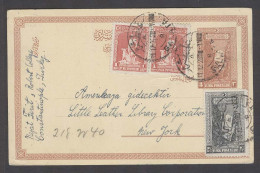 TURKEY. 1928 (11 Dec). Galata - USA / NY. 3p Brown Stat Card + 3 Adtls On Transatlantic Usage. Fine. - Autres & Non Classés