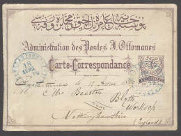 TURKEY. 1879 (18 April). Constantinople - UK / Rotherham. First Stat Card 20 Para Lilac / Blue Cachet. Early Usage, With - Autres & Non Classés
