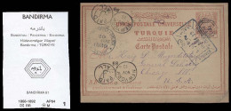 TURKEY. 1889. Bandirma - USA / Chicago. 20 Par Red Stat Card Cancelled Arab Box Hexagonal Canvel Type I Very Rare (xxx / - Autres & Non Classés