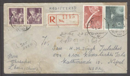 TIBET. 1960. Lhasa - Kathmandu / Nepal. Reg China Stamps Fkd Env Front And Reverse. Fine Usage. - Tíbet