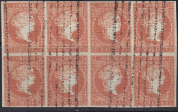 Cuba 1855 Sc 4 Ed 3 Block Of 8 Used Bar (barras) Cancel - Cuba (1874-1898)