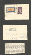 YEMEN. 1950 (Feb) Sanaa - Hodeidah. Reverse Multifkd Local Envelope Usage, Mixed Issues Incl Ovptd 1 Bog Lilac Value, Bi - Yémen