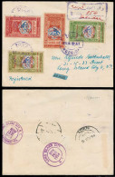 YEMEN. 1954. Hodeida - USA. Reg Fkd Env Properly Circulated / Ovptd "SANAA - New York / Por Avion" + Label Unusual Usage - Yémen