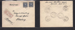 VENEZUELA. 1925 (Sept) Caracas - Germany, Hamburg (3 Oct) Registered Multifkd Env 1 Peso Rate + R-label. Fine. - Venezuela