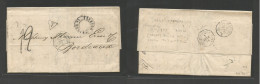 VENEZUELA. 1878 (4 Enero) Caracas - France, Bordeaux (24 Jan) Stampless EL With Full Text, Local Depart Postal Cachet +  - Venezuela