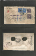 VENEZUELA. 1916 (March) Caracas - Spain, Madrid (17 April) Via NYC. WWI Censored Multifkd Registered Envelope. 1 Peso 50 - Venezuela