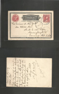 VENEZUELA. 1909 (26 Nov) Coro - Dutch Indies, Samarang. 10c Red Stationery Card Blue Cachet + Via Curaçao (29 Nov) - Venezuela