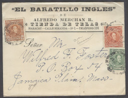 VENEZUELA. 1913 (13 July). Maracay - Jamaica, USA. Tricolor Fkd Env. Via Curaçao (20 July). Reverse Cds. - Venezuela