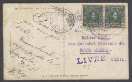 VENEZUELA. C.1915. Maracaibo - Brazil / Porto Alegre. Fkd Card 10c Rate Violet Shiled Cachet Lilac Arrival Town Cancel D - Venezuela