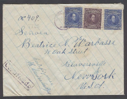 VENEZUELA. 1923 (Dec). Omz - USA / NY (1 Jan 1924). Reg Multifkd Env 25c (x2) + 50c Tied Wave Cancel Cds + R-pmk Cachet  - Venezuela