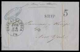VENEZUELA. 1862 (4 July). Puerto Caballo - USA Stampless. EL Depart Comercial Cachet + Ship + Philadelphia Cds US Entry  - Venezuela