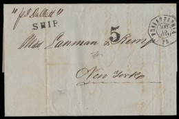 VENEZUELA. 1861 (5 April). Caracas - USA / NY. Stampless. EL Per Dallet Via Philadelphia / Ship / 5cts. Fine Maritime. - Venezuela