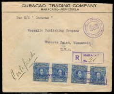 VENEZUELA. 1927. Maracaibo - USA. Registered Multifkd Env Stamps Cancelled Registration Cachet. VF + Unusual. - Venezuela