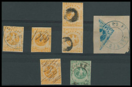 VENEZUELA. 1863 - 5. 1/2r. (x5, Incl A Vert Pair) 1r Bisect On Piece, 2n. Yv10 (x5), 11, 12. Cat 2005 90+ Euros. - Venezuela