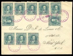 VENEZUELA. 1904 (Dec.16). Coroto USA/NY (2 Jan 05). Franked Envelope 5c.green (x10), Tied CORO Red-lilac Pmks. Very Nice - Venezuela