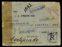 VENEZUELA. 1918. Registered Cover From Maracaibo To Pelotas, BRAZIL Via New York Franked On Reverse With 4x25c Blue All  - Venezuela