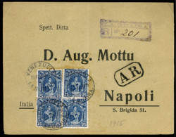 VENEZUELA. 1915(Feb 19th). Registered-AR Cover To Naples Franked By Four 1914 25c Dark Blue All Tied By La Guaira Cds’s. - Venezuela