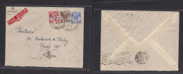 STRAITS SETTLEMENTS SINGAPORE. 1936 (26 Dec) Sing - France, Paris (4 Jan) Tricolor Air Multifkd Env At 42c Rate. Fine. - Singapore (1959-...)