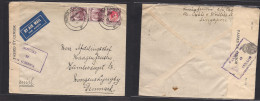 STRAITS SETTLEMENTS SINGAPORE. 1940 (15 Jan) Sing - Denmark, Kongens, Lyngby. Air Multifkd Env + Censor Label + Cachet + - Singapore (1959-...)