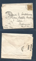 STRAITS SETTLEMENTS SINGAPORE. 1918 (13 Febr) Singapore - USA, Silver Indian Single Fkd WWI Censor Label. Via Hong Kong. - Singapore (1959-...)