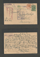 STRAITS SETTLEMENTS SINGAPORE. 1933 (20 July) Sing - Germany, Lübeck (14 Aug) 2c Green KG V Stationary Card + 4c Adtl, W - Singapore (1959-...)