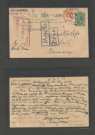 STRAITS SETTLEMENTS SINGAPORE. 1933 (20 July) Sing - Germany, Lübeck (14 Aug) 2c Green KG V Stationary Card + 4c Adtl, W - Singapur (1959-...)