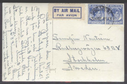 STRAITS SETTLEMENTS SINGAPORE. 1950 (24 Jan). Singapore - Sweden, Stockholm. Fkd View PPC Airmail Label VF Raffles Hotel - Singapore (1959-...)