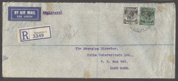 STRAITS SETTLEMENTS SINGAPORE. 1937 (31 Dec). Sing I - HK (4 Jan 38). Reg Air Fkd Env 51c Rate. Scarce Link. - Singapore (1959-...)