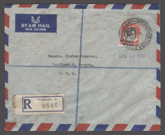 STRAITS SETTLEMENTS SINGAPORE. 1948 (9 Aug). BMA. Sing - USA (13-14 April). Air Reg Fkd Env Single 1$ Strip. Via NY - Po - Singapore (1959-...)