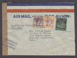 STRAITS SETTLEMENTS SINGAPORE. 1940 (16 Sept). Sing - USA. Air Clipper Pacific Via Hg Kg Fkd Env 90c Rate Depart Sing Ce - Singapore (1959-...)