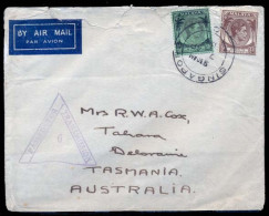 STRAITS SETTLEMENTS SINGAPORE. 1941 (7 April). Sing - Australia / Tasmania. Air Fkd Env Censored. 55c Rate. Fine. - Singapour (1959-...)