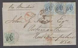 STRAITS SETTLEMENTS SINGAPORE. 1874 (16 May). Singapore - USA (4 July) / EL Full Contains Fkd 12c Blue (x3) + 24c Green  - Singapore (1959-...)