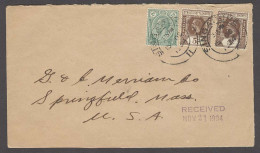 STRAITS SETTLEMENTS SINGAPORE. 1934 (15 Oct). Sing - USA (21 Nov). Multifkd Env 12c Rate Mixed Issue. Fine. - Singapour (1959-...)