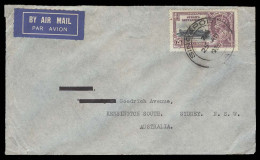 STRAITS SETTLEMENTS SINGAPORE. 1935 (25 Aug). Sing - Australia (30 Aug). Air Fkd Env Single 25c Coronation Arrival Cds. - Singapore (1959-...)