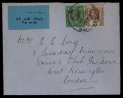 STRAITS SETTLEMENTS SINGAPORE. 1935 (28 Jan). Sing - UK. Fkd Env Air Blue Tag Label 55cts Klm Rate To London VF. - Singapour (1959-...)