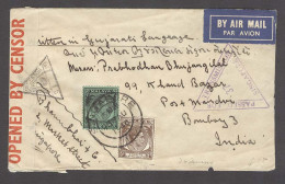 STRAITS SETTLEMENTS SINGAPORE. 1940 (28 Sept). Sing - India (5 Sept). Air Fkd Env Doble Censored Depart Arrival. Written - Singapore (1959-...)