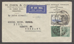 STRAITS SETTLEMENTS SINGAPORE. 1935 (22 May). Sing - Germany. Air Fkd Comercial Env. Dutch Air 57cts Rate. - Singapore (1959-...)