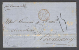 STRAITS SETTLEMENTS SINGAPORE. 1873 (5 July). Singapore - France (21 Aug). Stampless EL Full Text Refers New Caledonia S - Singapour (1959-...)