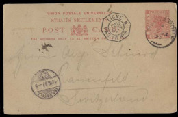 STRAITS SETTLEMENTS SINGAPORE. 1897 (23 Feb). Sing - Switzerland (18 March). 3c Red Stat Via French Pqbt Ligne N/nº9 + A - Singapore (1959-...)