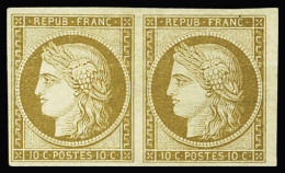 (*) N°1 10c Bistre-jaune, En Paire Bien Margée, Neuf Sans Gomme, Un Minuscule Trou D'épingle Et Infime Pelurage, Sinon T - 1849-1850 Ceres