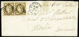 Lettre N°1 En Paire Avec Belles Marges OBL Grille + T15 Gisors Eure (1852) Sur Lettre, TB - 1849-1850 Cérès