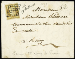 Lettre N°1 OBL Grille + Cursive "55 Xivry Le Franc" (Meurthe-et-Moselle) + "OR" Sur Lettre, Signé Calves. TB - 1849-1850 Cérès