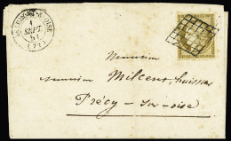 Lettre N°1 OBL Grille + CAD T15 "Beaumont-s-Oise (72)" (1851) Sur Lettre, Rousseurs, B/TB - 1849-1850 Cérès