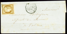 Lettre N°1 10c Bistre-jaune, OBL PC 158 + T15 "Aubenas (6)" Ardèche (1852) Sur Lettre. B - 1849-1850 Ceres