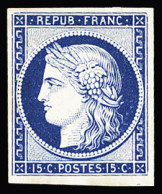 Essai N°2 15c Essai En Couleur Bleu Sur Papier Carton, Un Pli ; N°7 1fr. Essai En Noir Sur Papier Pelure, Joue Découpée, - 1849-1850 Ceres