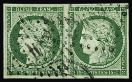 Obl N°2 15c Vert, En Paire Obl., TB, R. Signé A.Brun - 1849-1850 Ceres